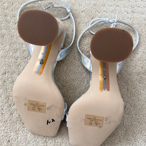 SAM EDELMAN Silver Circus KiaBlock Holographic StrapHeels SandalsShoes-5.5 NEW - Picture 6 of 10